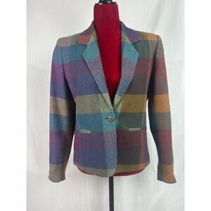 Vtg 1980s Givenchy Sport Women's Size 8 Blazer Jacket Plaid Wool Polyester Blend